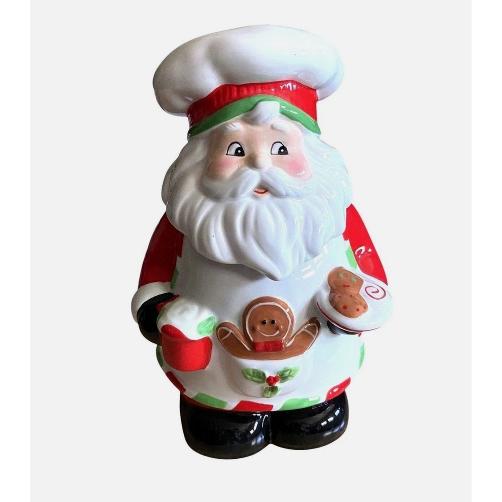 Sleigh Bell Bistro Santa Baker Cookie‎ Jar Ceramic Gingerbread Christmas 11.5"